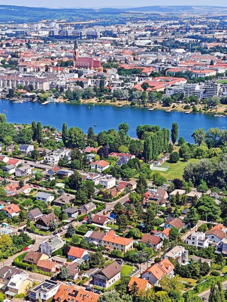 Vienna panoramic view from Danube Tower skyline cityscape