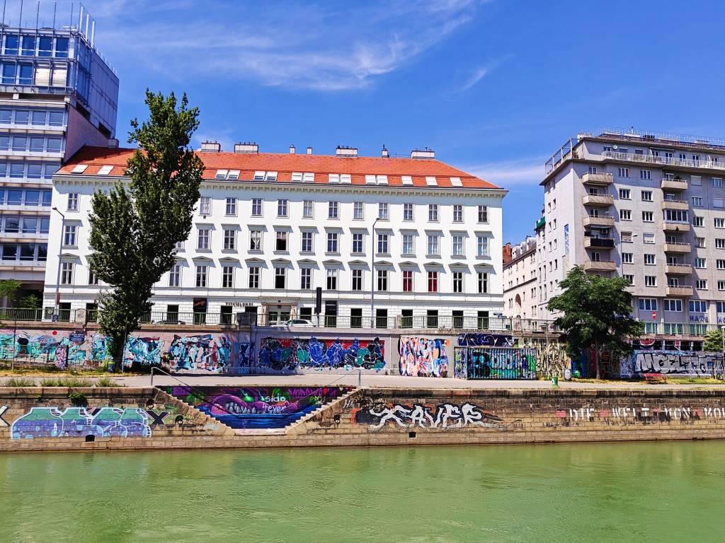 Untere Donaustrasse Vienna riverside street view
