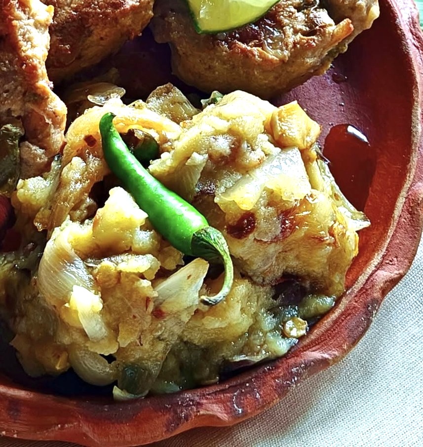 Bengali-style mashed potatoes with mustard oil.