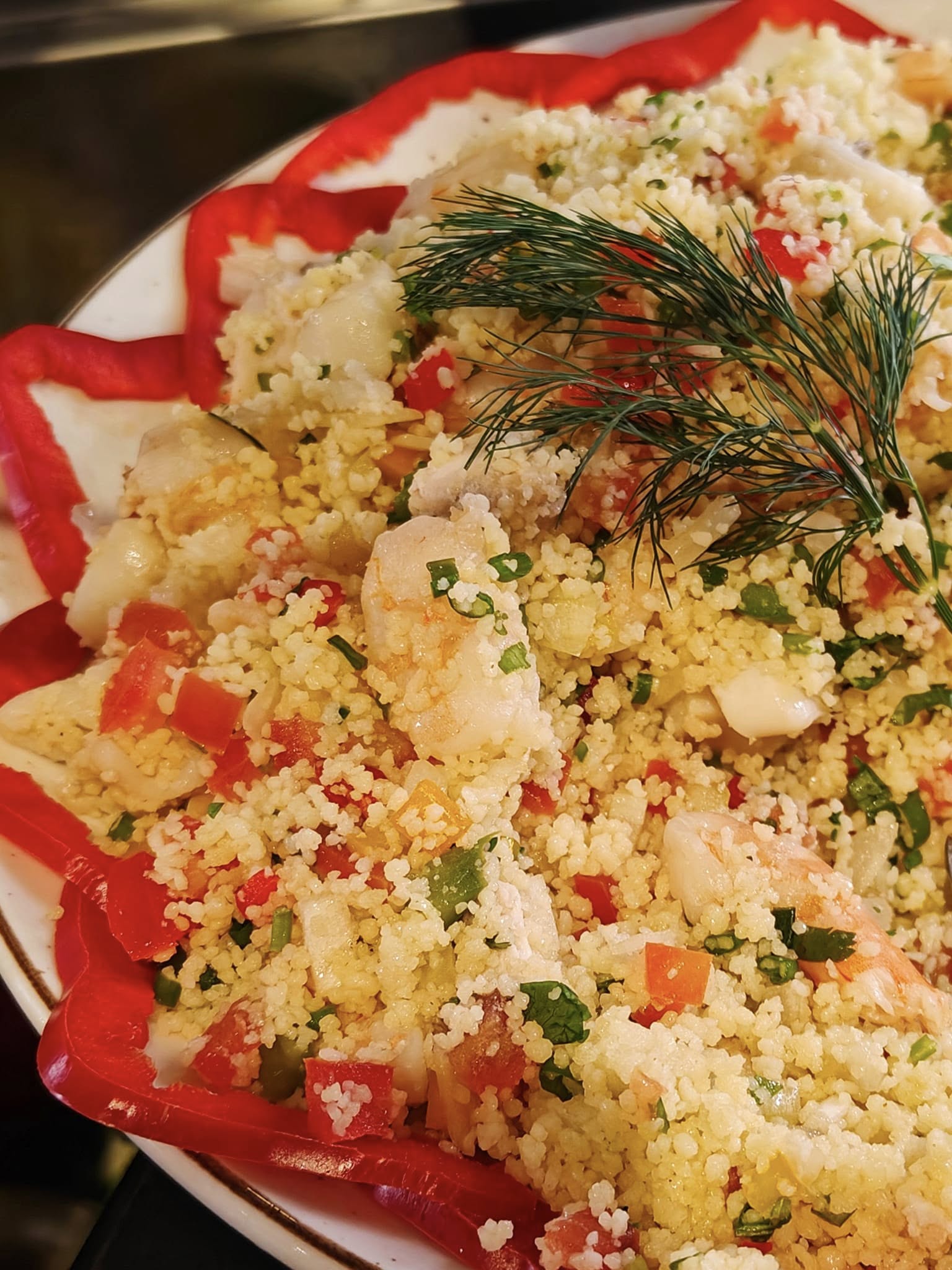 Couscous prawn salad with fresh herbs and citrus dressing