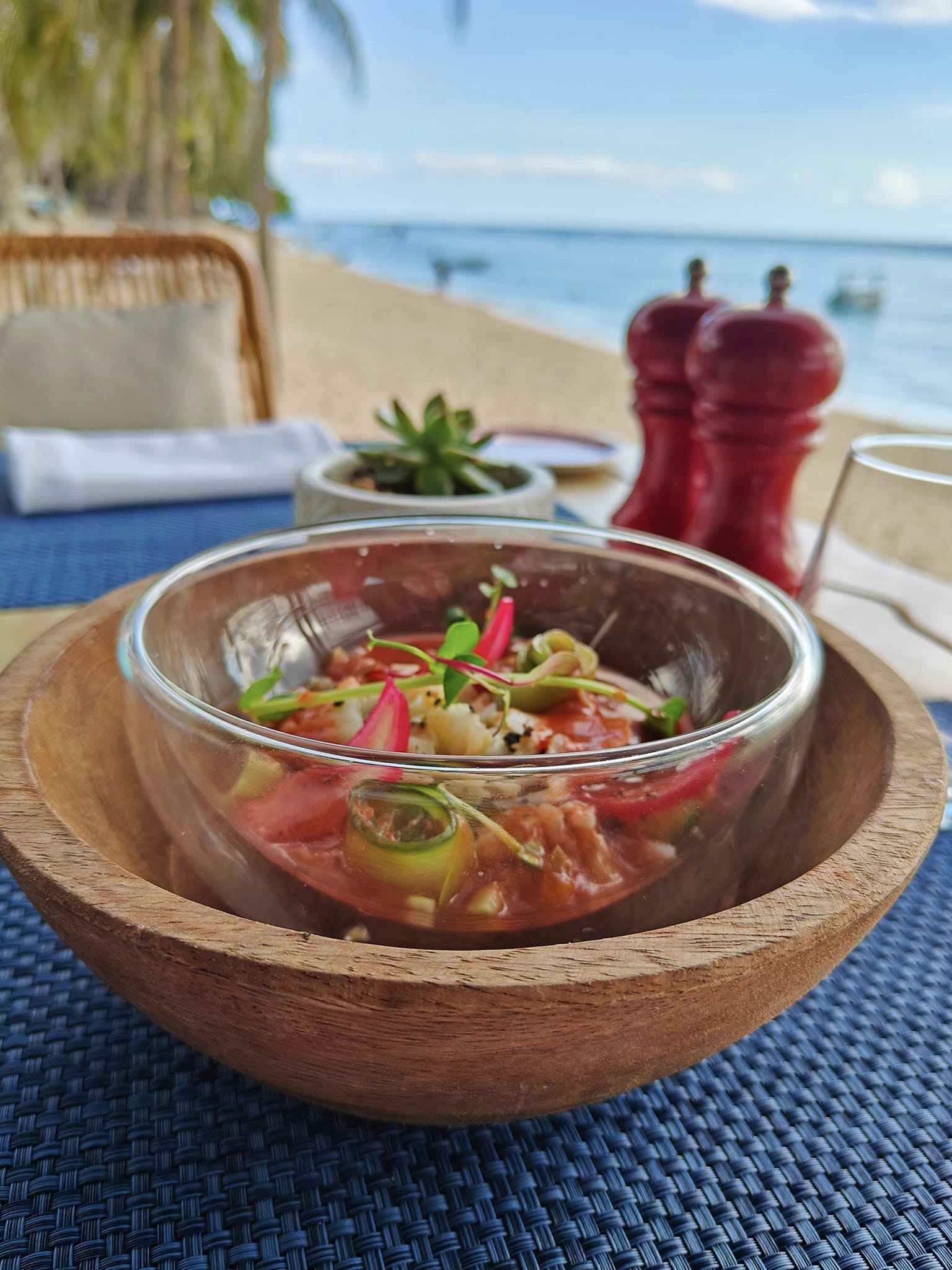 Tomato gazpacho with rock lobster in Mauritius