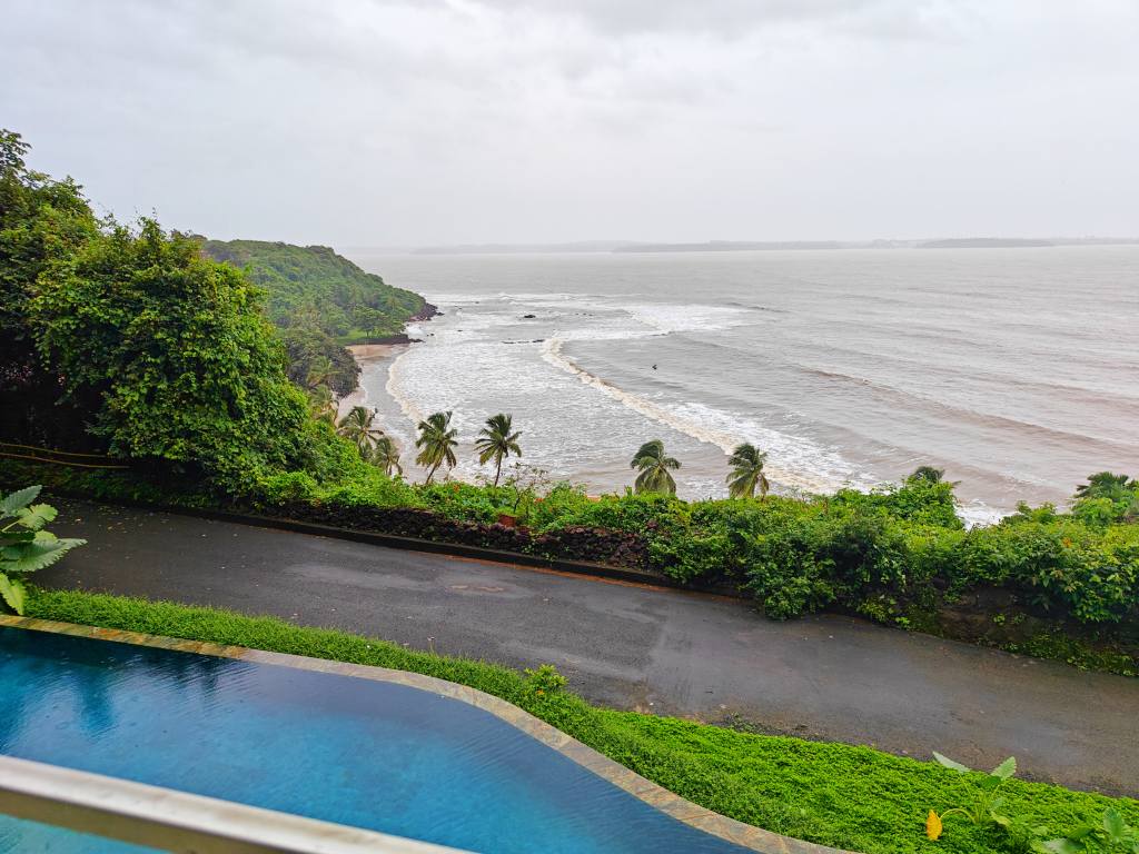 Poolside paradise with breathtaking ocean views at Taj Cidade de Goa Horizon.
