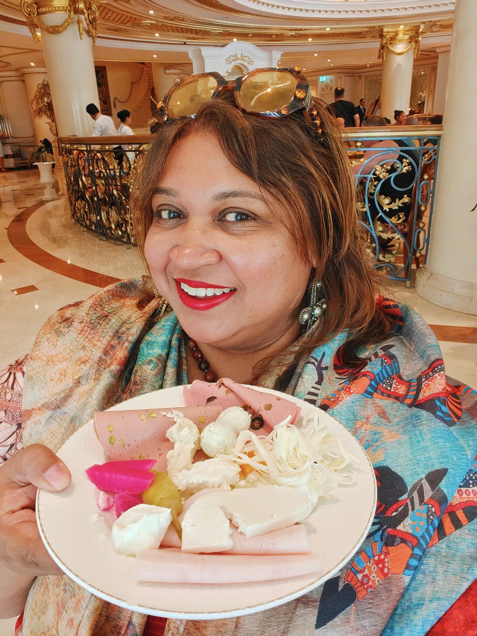 Traditional Emirati breakfast spread with local cheeses, flatbread, and accompaniments served at Raffles The Palm, Dubai.